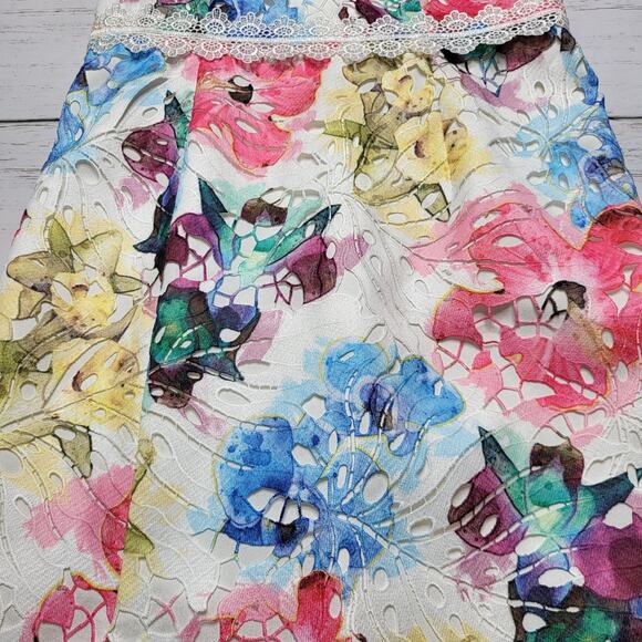 Dress the Population Joelle Sheath Midi Raspberry Multi Floral Cutout Small - Picture 6 of 10